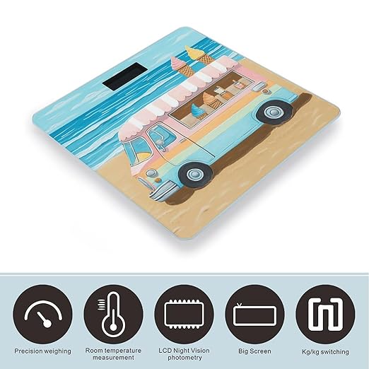 Summer Beach Ice Cream Truck Smart Scale for Body Weight Accurate Bathroom Scale with LED Display Digital Weight Scales Weighing Machine High Precision Scales for Bath Home