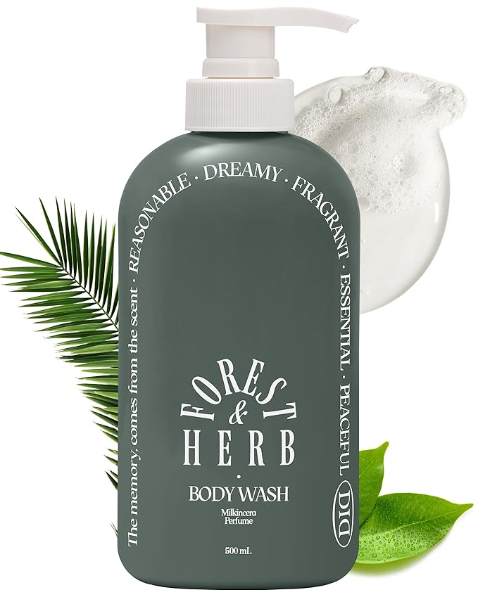 Milk in Cera Perfume Body Wash - Korean Moisturizing Body Cleanser for All Skin Types - Natural Green Herb Scent - with Milk Protein and Ceramide 16.9 fl.oz.