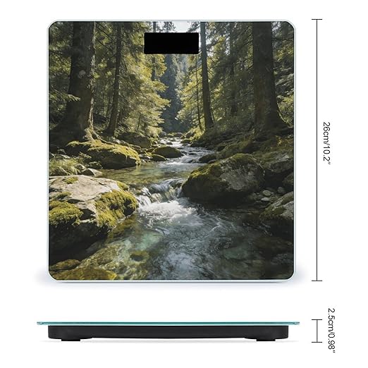Green Valley Stream Waterfall Weight ScaleClear LED Display Bathroom Digital Weighing ScaleTempered Glass Digital Bathroom Scale for Body Weight Capacity Up to 400 Lbs