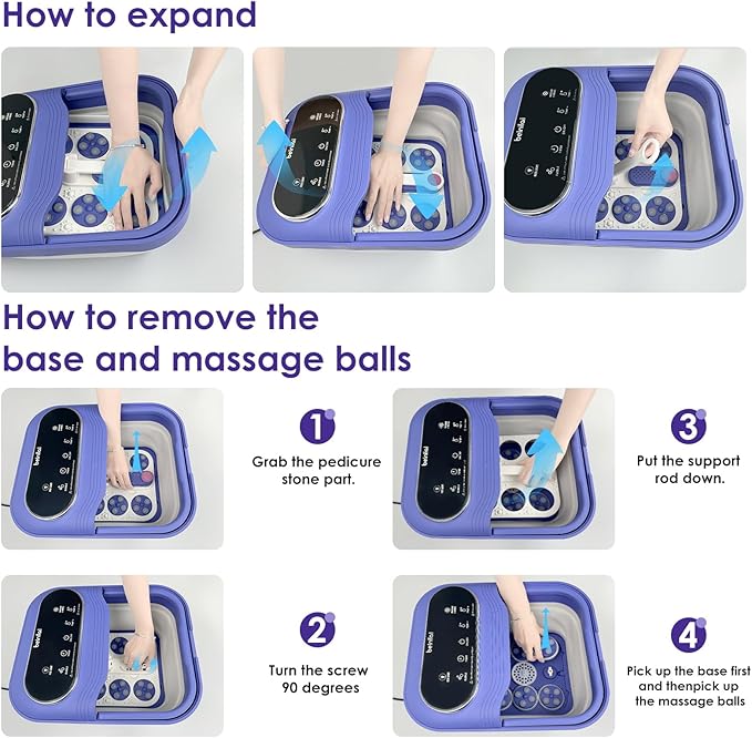 Beinilai Collapsible Foot Spa Electric Rotary Massage Foot Bath with Heat Bubble and Motorized Shiatsu Massage Balls Pedicure Foot Spa for Feet Stress Relief