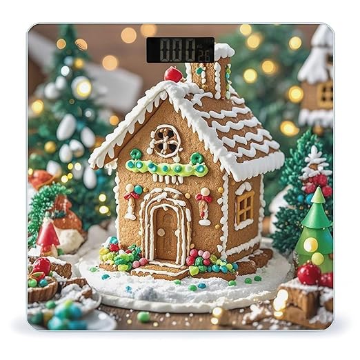 Gingerbread House Scale for Body Weight Highly Accurate Digital Bathroom Body Scale Digital Bathroom Scales for People Anti-Slip Large LCD Display Smart Scales