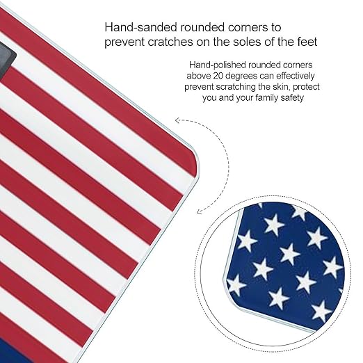 American Flag Stars Stripes Scale for Body Weight Anti-Slip Sturdy Tempered Glass Weighing Machine Highly Digital Accurate Bright LCD Bathroom Scale for Household Gift