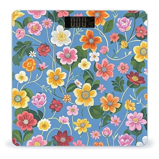 Floral Background Scale for Body Weight Highly Accurate Digital Bathroom Body Scale Digital Bathroom Scales for People Anti-Slip Large LCD Display Smart Scales