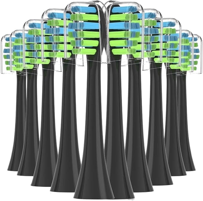 10PCS Replacement Toothbrush HeadsCompatible for AM101/AM105 Vacuum Soft Bristle Nozzles(10PCS Black)