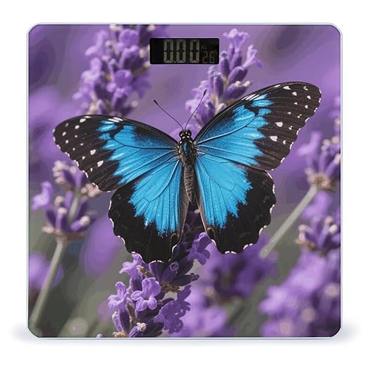 Color Blue Butterfly Scale for Body Weight Sturdy Tempered Glass Weighing Scales with LCD Display Accurate Digital Bathroom Scale Convenient Body Fat Smart Scales Easy Read