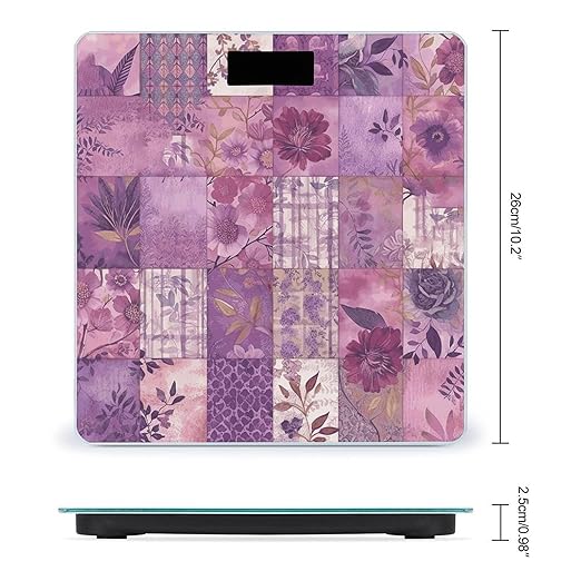 Purple Flowers Collage Scale for Body Weight Anti-Slip Digital Bathroom Scale Sturdy Toughened Glass Weighing Scales High Precision Safe Rounded Corners Smart Scales