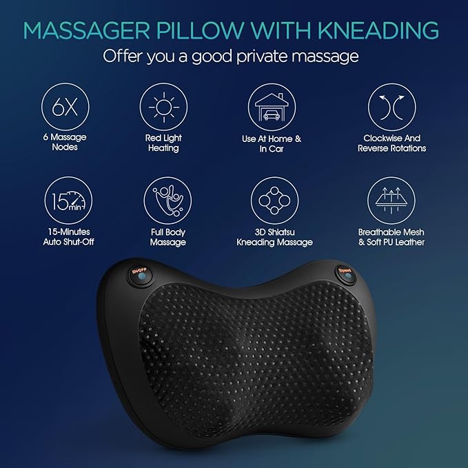 VOYOR-HEALTH Shiatsu Neck and Back Massager with Heat - 3D Kneading Deep Tissue Massage Pillow for Lower Back Shoulder Calf Foot Use at Home Car Office YZ100