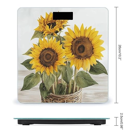 Alluring Sunflowers Summer Scale for Body Weight Precision Bathroom Weighing Scales with Back Lit LCD Display Sturdy Tempered Glass Body Weight Scales Digital Bathroom Scale 400lb