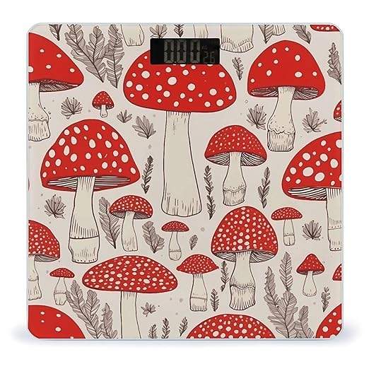 Red White MushroomScale for Body Weight with LCD High Precision Weighing Scales Fashion Sturdy Tempered Glass Weight Scales Easy-to-Read Digital Bathroom Scale for Daily 400lb