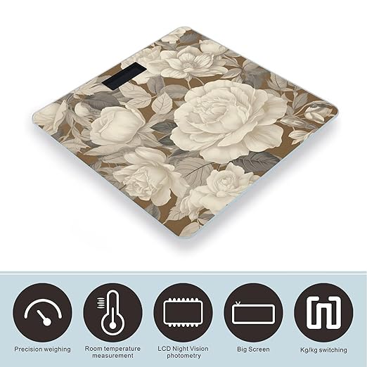 Pattern of Beige Flowers Scale for Body Weight Digital Bathroom Scale Accurate Smart Weight Scales with Large Display Weighing Machine High Precision Scales