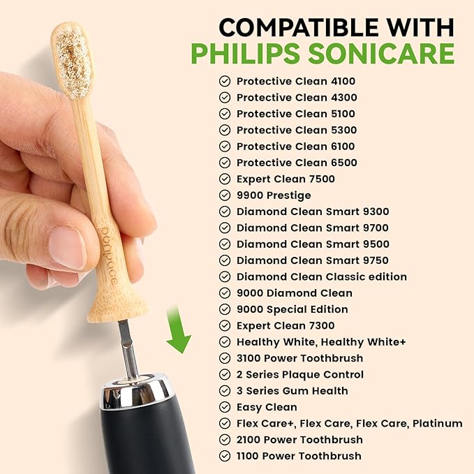 Replacement Toothbrush Heads Compatible with Philips Sonicare Eco-Friendly Bamboo Handle with Natural Horse Hair Bristles Ultra Soft &amp Deep Cleaning Zero Waste Plastic-Free Alternative