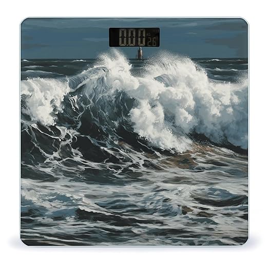 The Sea Waves Scale with LCD Easy-to-Read Anti-Slip Weight Digital Bathroom Scale Precision Weighing Scales Sturdy Tempered Glass Body Weight Scales for Daily Use