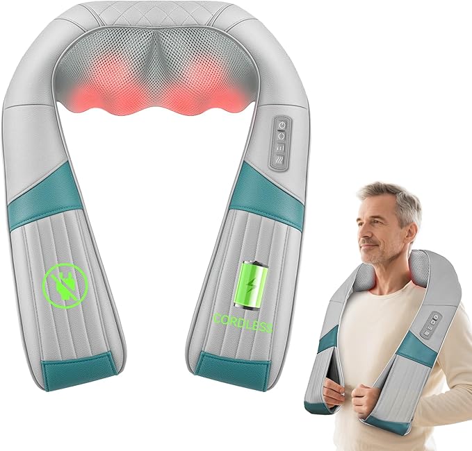 Snailax Cordless Neck Massager with Heat Rechargeable Shiatsu Neck Back Massager for Pain Relief Deep Tissue 4D Knead Shoulder Massager Pillow with Portable Carry Bag Gifts/Presents for Mom Dad