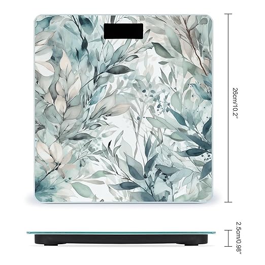 Leaves of Plant Scale for Body Weight Anti-Slip Tempered Glass Digital Bathroom Scales Clear LCD Display Weighing Scale Safe Rounded Corners Smart Scales