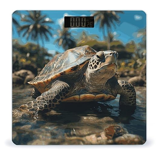 Big Turtle and Palm Trees Bathroom Scale for Body Weight Bathroom Weighing Scale with Backlit LCD Display Highly Accurate Measures Weight Up to 180kg