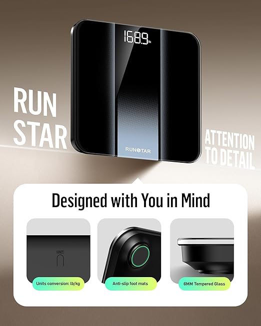 RunStar Scale for Body Weight Highly Accurate Digital Bathroom Body Scale Measures Weight up to 400 lbs. Includes Batteries