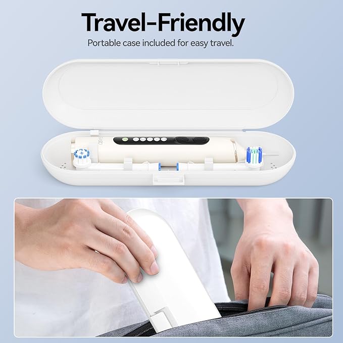 SEAGO Soft Round Electric Toothbrushes with 8 Spin Brush Heads 5 Cleaning Modes Rechargeable Sonic Toothbrush with Timer and Travel Case for Adults and Kids(SG-2607-Beige)