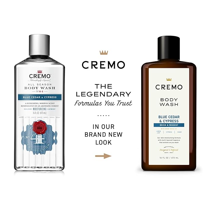 Cremo Rich-Lathering Blue Cedar &amp Cypress Body Wash A Woodsy Scent with Notes of Lemon Peel Cypress and Cedar 16 Fl Oz (2-Pack)