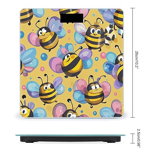 Cartoon Bee Pattern Scale for Body Weight Sturdy Tempered Glass Weighing Scales with LCD Display Accurate Digital Bathroom Scale Convenient Body Fat Smart Scales Easy Read