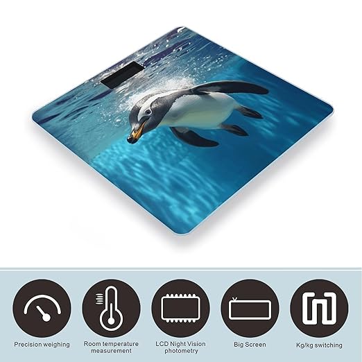 Swimming Penguin Bathroom Scale Large LCD Backlight Display Digital Scale Rounded Corners Body Scales Automatic Power On/Off Bathroom Scales for Home Bedrooms