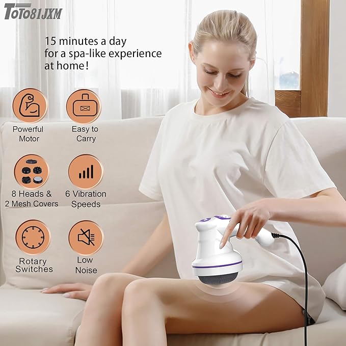 Electric Cellulite Massager – Body Sculpting Machine with 8 Massage Heads Lymphatic Drainage &amp Skin Tightening for Belly Stomach Leg Lipo Roller Massager After Surgery Adjustable Speed.