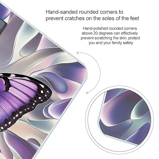 Beautiful Purple Butterfly Art Bathroom Scale for Body Weight with High Precision Large LCD Backlight Display Digital Weighing Scale with BMI Capacity Up to 180kg