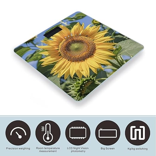 Sunflower Bathroom Scale for Body Weight Bathroom Weighing Scales with Back Lit LED Display Sturdy Tempered Glass Body Weight Bathroom Scale 400lb Weighing