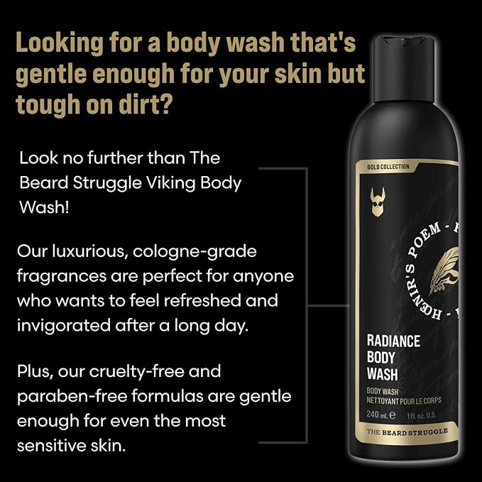 The Beard Struggle Men's Body Wash Hoenir's Poem - Gold Collection - Skin Cleaning Agent - Natural Body Wash - Shower Gel Liquid Soap - 240 mL / 8 US. fl. oz.