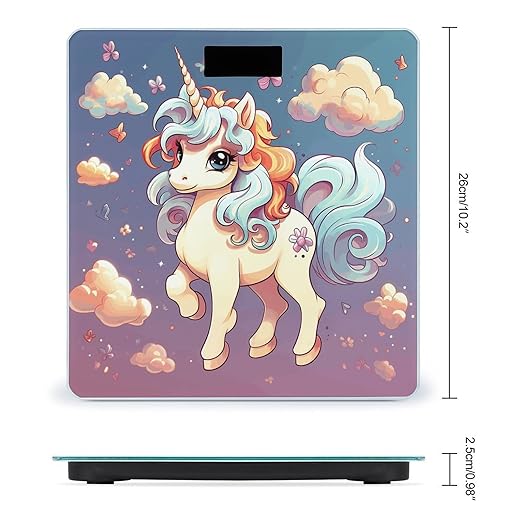 Cartoon Cute Horse Rainbow Scale for Body Weight Accurate Digital Bathroom Scale Toughened Glass High Precision Scales Smart Weight Scales with Large LCD Backlight Display Weighing Machine