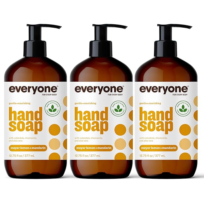 Everyone 3-in-1 Soap Body Wash Bubble Bath Shampoo 32 Ounce (Pack of 2) Citrus and Mint &amp Liquid Hand Soap 12.75 Ounce (Pack of 3) Meyer Lemon and Mandarin