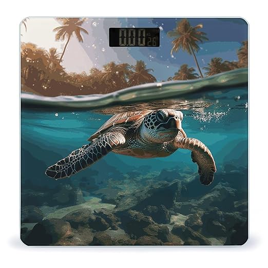 Palm Trees and Sea Turtles Diving Underwater Scale for Body Weight Anti-Slip Digital Bathroom Scale Sturdy Toughened Glass Weighing Scales High Precision Safe Rounded Corners Smart Scales