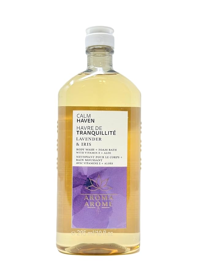 Bath and Body CALM HAVEN LAVENDER &amp IRIS AROMA Body Wash + Foam Bath with Vitamin E + Aloe 10 FL OZ / 295 ml