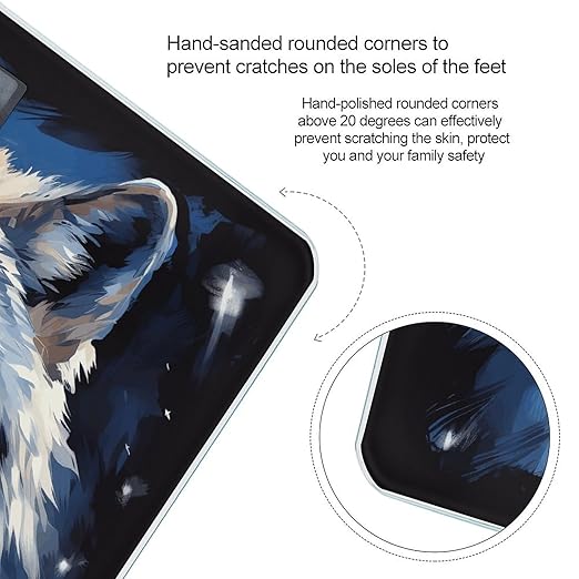Wolf Head on Blue Background Bathroom Scale Rounded Smart Scale for Body Weight Automatic Power On/Off Weight Scales Accurate Bathroom Digital Scales for Pet Home Bedroom Kitchen