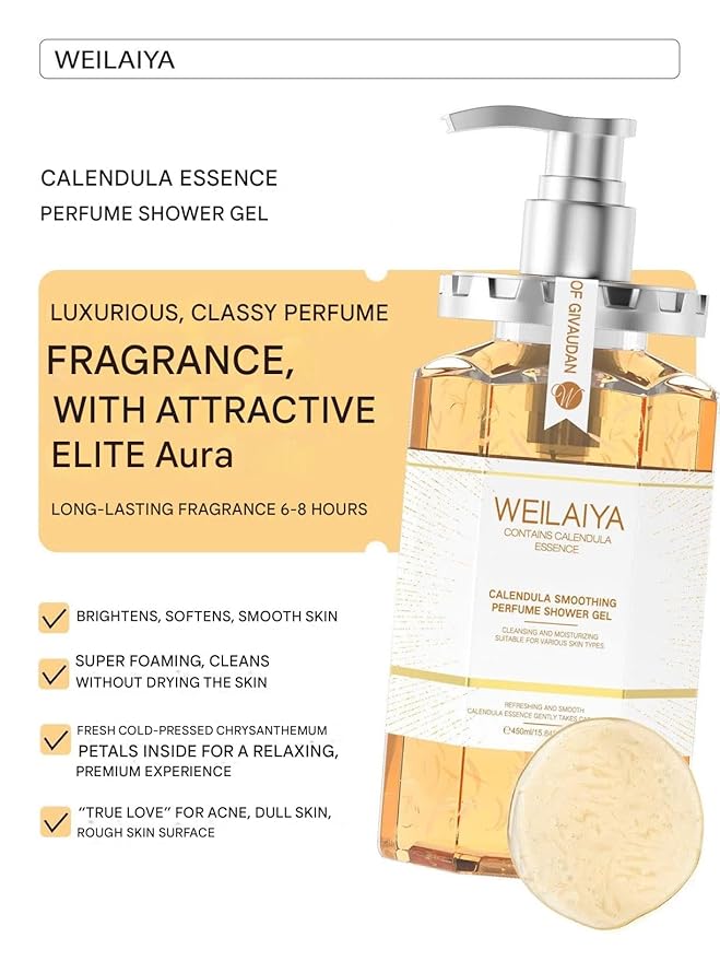 Weilaiya Calendula Shower Gel – 450mL / 15.2 fl oz – Soothing Body Wash for All Kinds of Skin Especially Sensitive Skin – Natural Calendula Extract Hydrating &amp Gentle Daily Anti Aging Cleanser