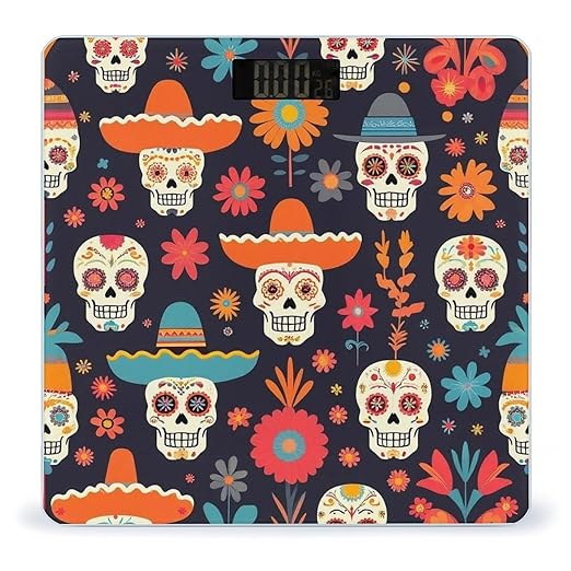 Automatic Switch Digital Bathroom Weighing Scale Smart Scale for Body Weight Day of The Dead Sugar Skulls and Flowers