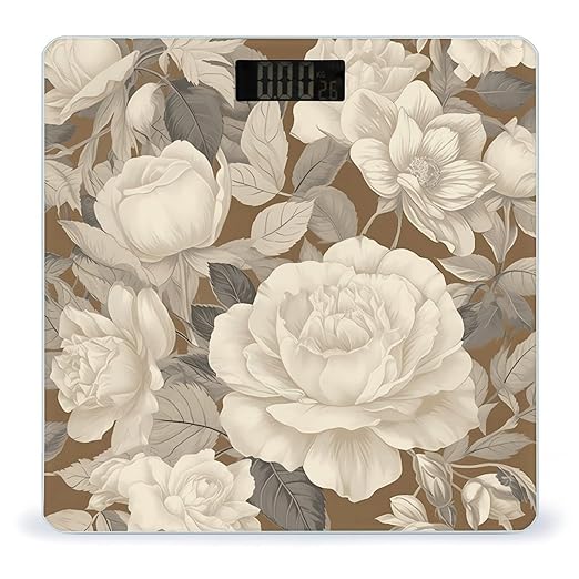 Pattern of Beige Flowers Scale for Body Weight Digital Bathroom Scale Accurate Smart Weight Scales with Large Display Weighing Machine High Precision Scales