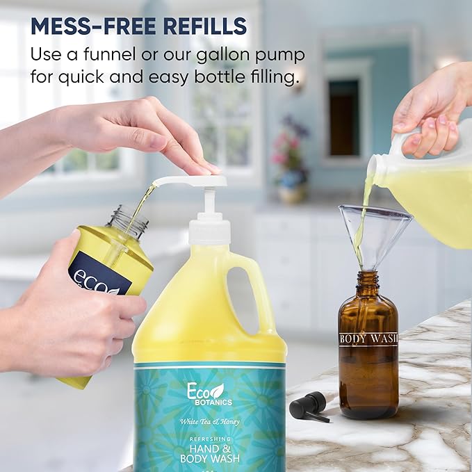 Terra Pure 1-Shoppe Eco Botanics Natural Hand and Body Wash with Raw Honey &amp White Tea | Gallon Jug Bulk Toiletries for Airbnb Vacation Rentals and Home Bathroom | Refill For Soap Dispensers
