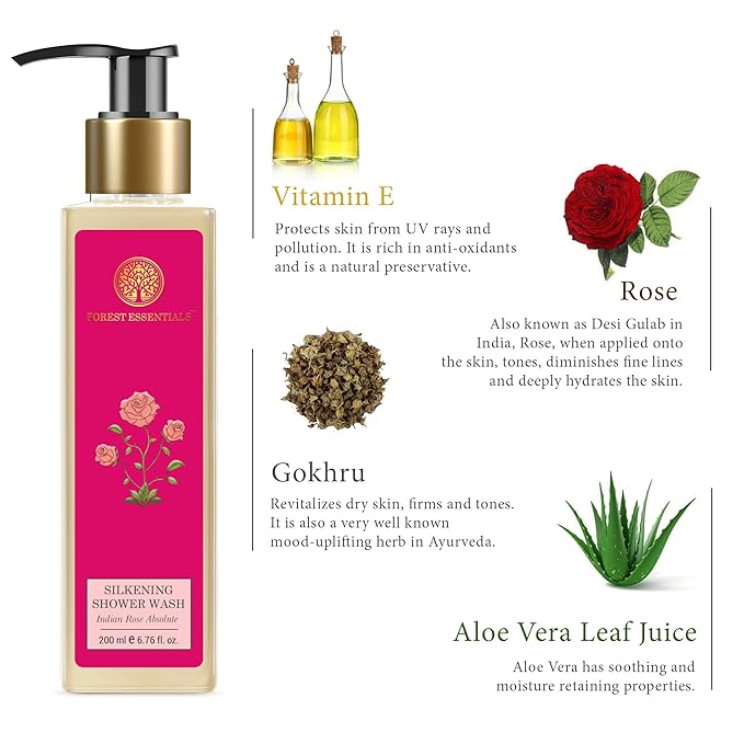 Forest Essentials Silkening Shower Wash - Indian Rose Absolute - 200ml
