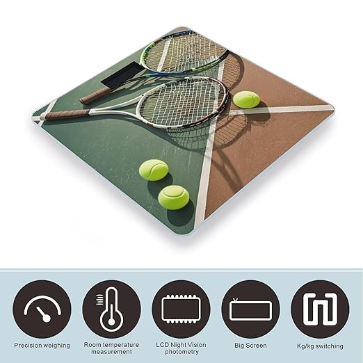 Tennis Racquets and Tennis Balls Scale for Body Weight Highly Accurate Digital Bathroom Body Scale Digital Bathroom Scales for People Anti-Slip Large LCD Display Smart Scales