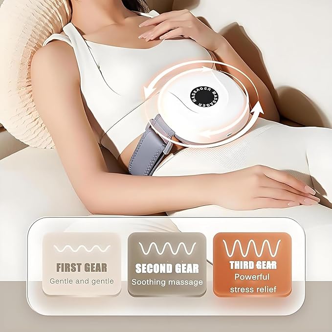 Stomach Massager Electric Fast Warming Belly Belt with 30mm Large Meteorite Massage Head 3 Levels Intensity Adjustable and Auto-Timer Forward and Reverse Rotation for Fat Burning &amp Digestion