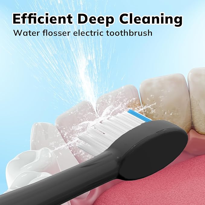 6 Pack Replacement Flossing Toothbrush Heads for Waterpik Sonic Fusion - Compatible with SF-01/SF-02/SF-03/SF-04 - Black with Caps