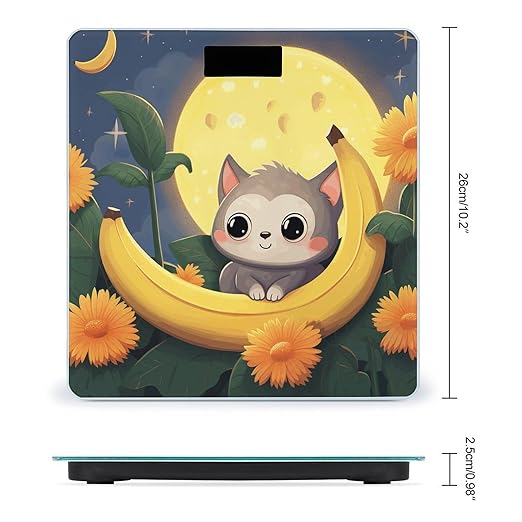 Banana Cat Print Scale for Body Weight Anti-Slip Sturdy Tempered Glass Weighing Machine Highly Digital Accurate Bright LCD Bathroom Scale for Household Gift