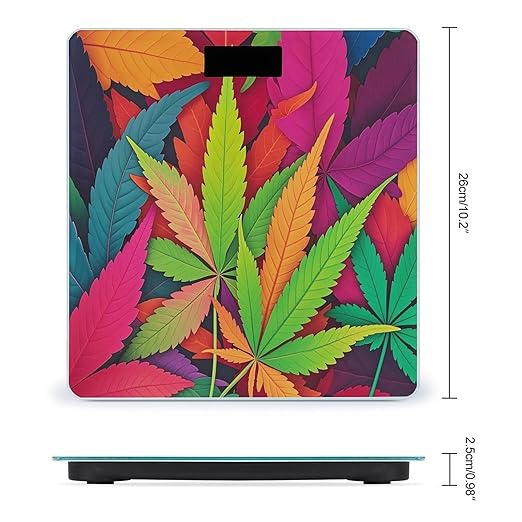 Multicolor Leaf Weed Art Scale for Body Weight Digital Bathroom Scale Toughened Glass High Precision Scales for Body Weight with Large LCD Backlight Display Weight Scales