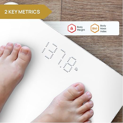 INEVIFIT Smart Bathroom Scale Highly Accurate Bluetooth Digital Bathroom Body Weight Scale Precisely Measures Weight &amp BMI for Unlimited Users (S-White)