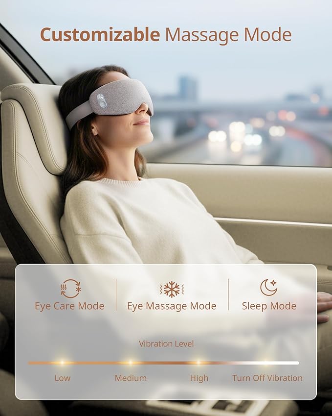 Eye Massager with 2 Level Heat &amp Cool 150 Mins Uses 3 Modes &amp 14 Vibration Heads Heated Eye Mask with Bluetooth Music for Migraine Eye Strain Puffiness and Dry Eye Relief Eyes Care for Wo