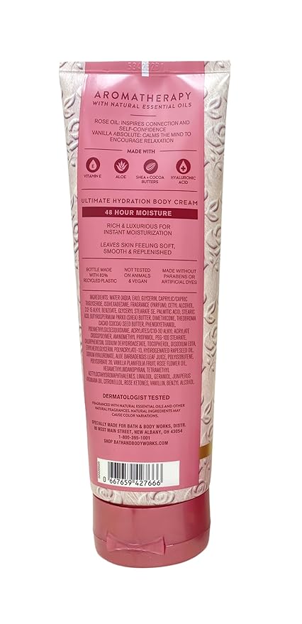 Bath &amp Body Works Aromatherapy Inspire Love Rose + Vanilla Essential Oil Perfume Mist and Ultimate Hydration Body Cream with a Creamy Rose Bar Soap