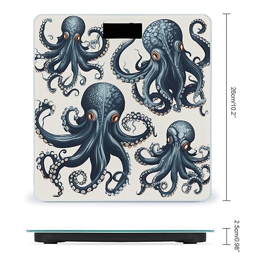 Octopus Pattern Scale for Body Weight Accurate Digital Bathroom Scale Toughened Glass High Precision Scales Smart Weight Scales with Large LCD Backlight Display Weighing Machine