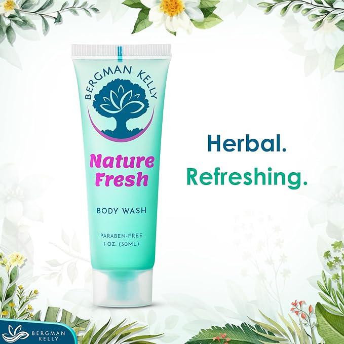 BERGMAN KELLY Travel Size Body Wash (1 fl oz 100 PK Nature Fresh) Delight Your Guests with a Refreshing &amp Soothing Hotel Body Wash Quality Mini and Small Size Guest Hotel Toiletries in Bulk