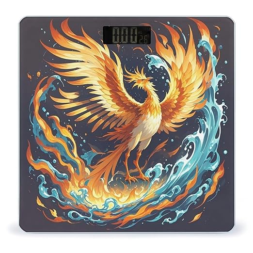 Fire and Water Phoenix Bathroom Scale for Body Weight with High Precision Large LCD Backlight Display Digital Weighing Scale with BMI Capacity Up to 180kg