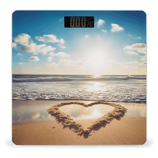 Heart Shape Romantic Beach Bathroom Scale Rounded Smart Scale for Body Weight Automatic Power On/Off Weight Scales Accurate Bathroom Digital Scales for Pet Home Bedroom Kitchen